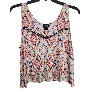 Y2K Rue21 Beaded Neck Crop Colorful Embellished Geometric 2000s Tank Flowy Lg